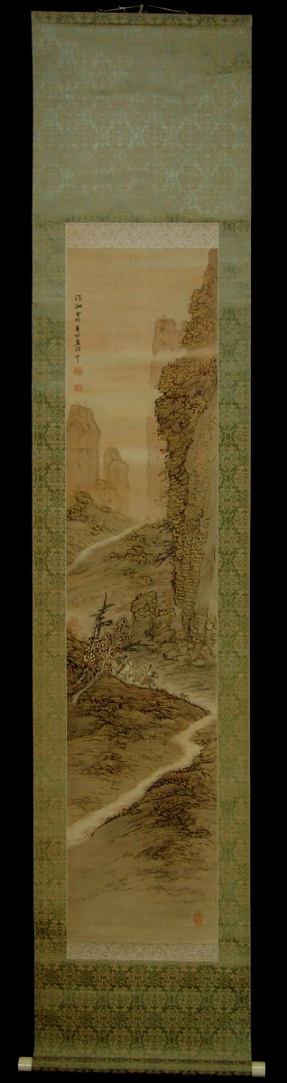 古美術 神宮堂 掛軸 彩色山水画